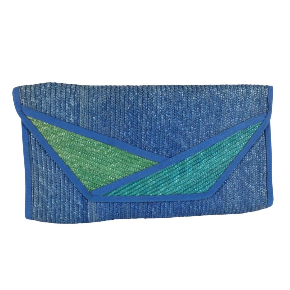 VTG LIZ CLAIBORNE Large Flat Clutch Purse Bag BLUE/GREEN/TEAL STRAW Avant Garde